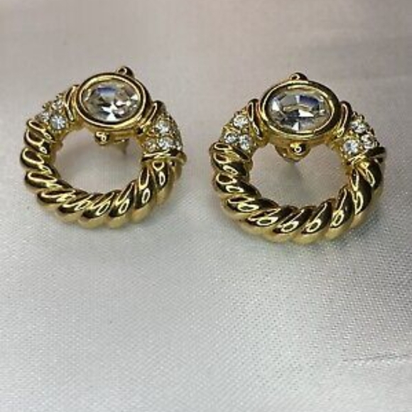 Swarovski Clip Earrings Gold Tone and Clear Crystals - Picture 4 of 7